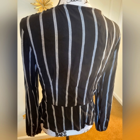 H&M Button Front Peplum Black/White Striped Blouse - Picture 2 of 2